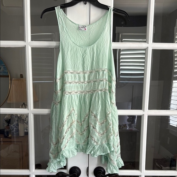 Free People Dresses & Skirts - FREE PEOPLE} Boho Mint Green Polka Dot Lace Swing Trapeze Mini Dress Sz XS